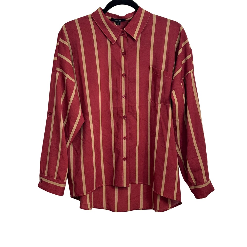 Mine Striped Button-Up Shirt‎ Long Sleeve Relaxed Fit Blouse Top Size L